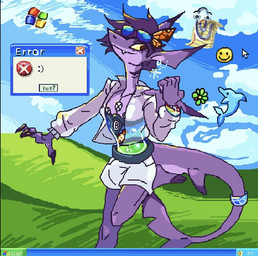 accessory anthro aquarium bottomwear bracelet claws clothed clothing cursor desktop ear_fins ear_piercing eyewear fangs femboy fin fish_tank frutiger_aero furgonomics gills glistening hair icq insect_wings jacket jewelry lepidopteran_wings male multicolored_bracelet open_clothing open_jacket open_topwear piercing purple_body purple_hair pushbutton rainbow_bracelet rainbow_symbol shark_tail shorts smiley_face solo sunglasses tail tail_accessory tail_bracelet tail_jewelry teeth topwear translucent translucent_clothing vivarium water wings yellow_eyes toxicrow bliss_(image) microsoft microsoft_office microsoft_windows windows_xp clippit ambient_arthropod aquatic arthropod butterfly clownfish fish insect lepidopteran monarch_butterfly pomacentrid shark