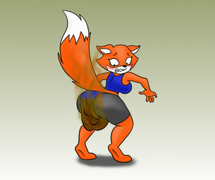 accident anthro embarrassed feces feces_in_ass feces_on_body feces_on_butt female green_eyes pooping scat_disposal soiled soiled_bottomwear soiling solo surprised serafim6394 brutal_paws_of_fury foxy_roxy canid canine fox mammal true_fox hi_res