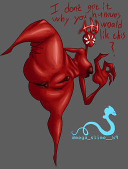 anus big_breasts big_butt big_claws big_hands breasts butt claws creepy female huge_butt hyper hyper_butt multi_eye red_body red_skin solo stretching stretching_leg wide_hips mega_slime monster absurd_res hi_res