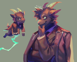 anthro black_body black_fur butler chibi clothed clothing duo flying fur horn male suit tail uya_ko lifewonders tokyo_afterschool_summoners mephistopheles_(tas) salomonkun bovid caprine goat mammal