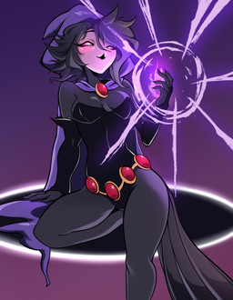anthro clothing cosplay costume crossover_cosplay female fur genitals grey_body grey_fur grey_hair hair leotard looking_at_viewer magic magic_user pink_eyes powers smile smiling_at_viewer solo vulva white_face cellochan dc_comics hellaverse helluva_boss octavia_(helluva_boss) raven_(dc) avian avian_demon bird demon owl owl_demon absurd_res crossover hi_res young_(lore)