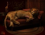 bodily_fluids chair claws drooling eyes_closed feral furniture inside lounge_chair lying male on_side pawpads saliva side_view sleeping solo tail sherwood felid lion mammal pantherine 2023 3d_(artwork) digital_media_(artwork)