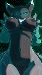 anthro big_breasts black_body black_sclera blue_eyes breasts clothing female fur genitals grey_body looking_at_viewer mostly_nude nipples pussy simple_background solo white_body white_fur brradett bandai_namco digimon canid digimon_(species) mammal renamon 4k 9:16 absurd_res colored digital_drawing_(artwork) digital_media_(artwork) hi_res shaded