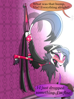 alternative_fashion anthro aroused butt clothing female hanging_wedgie hat headgear headwear panties pink_clothing pink_panties pink_sclera pink_underwear red_sclera solo text underwear wedgie wedgie_fetish wool_clothing wool_hat wool_headwear arbitrary_drachen hellaverse helluva_boss octavia_(helluva_boss) avian avian_demon bird owl owl_demon english_text hi_res