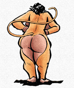 anthro back_boob big_butt black_hair breasts butt feet female hair hand_on_hip nude orange_body rear_view solo tail thick_thighs wide_hips pokuyuno239 monique_(pokuyuno239) haplorhine mammal monkey primate hi_res