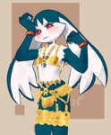 bell bracelet clothed clothing crossdressing femboy gold_clothing green_body jewelry long_ears male red_eyes simple_background solo white_body starrberry bandai_namco klonoa_(series) king_of_sorrow humanoid