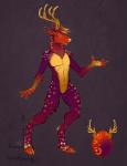 4_fingers anthro antlers featureless_crotch fingers fur grey_background hair hooves horn inner_ear_fluff male multicolored_body multicolored_fur navel nude purple_body purple_fur red_hooves red_inner_ear_fluff simple_background solo standing tuft yellow_antlers yellow_eyes yellow_nose cybercat deer mammal 2015 hi_res