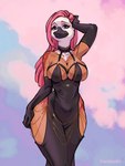 anthro big_breasts black_clothing black_dress breasts clothed clothing dress female jewelry solo wide_hips carduelis hollow_hip_backless_chain_dress meme_clothing inanna_(character) anatid anseriform avian bird duck shelduck 2024 digital_media_(artwork) hi_res meme sketch