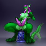 2_penises abdominal_bulge anal anal_penetration anthro big_dildo bodily_fluids breasts bumped_dildo claws digitigrade dildo dildo_in_ass dildo_insertion dildo_sitting dildo_size_difference diphallism fingering fingering_self genital_fluids genitals green_body hair herm horizontal_diphallism intersex intersex/intersex leaking_precum leaking_pussy markings masturbation multi_genitalia multi_penis nipple_fetish nipple_fingering nipple_penetration nipple_play nipples object_in_ass penetration penis precum purple_eyes purple_hair purple_penis purple_pussy pussy sackless sex_toy sex_toy_in_ass sex_toy_insertion simple_background solo tail tail_markings tongue tongue_out vaginal_fluids longblueclaw kelp_(blaze125) fish marine shark absurd_res full-length_portrait hi_res portrait shaded