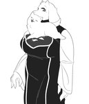 ambiguous_gender anthro big_breasts breasts claws duo eyelashes eyes_closed female feral fur horn looking_at_viewer on_breasts paws simple_background tail tongue tongue_out white_body white_fur o245162 undertale_(series) annoying_dog_(undertale) toriel boss_monster_(undertale) bovid canid canine canis caprine domestic_dog mammal 2024 hi_res monochrome