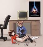 anthro book chair clothed clothing computer duo electronics erection furniture genitals male male/male partially_clothed penis phaser shota young young_anthro aogami star_trek tron bear mammal 2013 hi_res