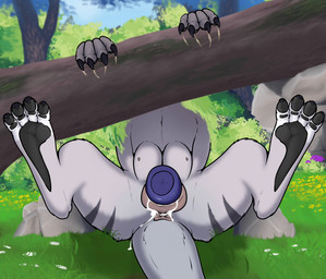 anus bodily_fluids breasts claws cum female feral genital_fluids genital_focus genitals knot paws penis pull_out solo tail tail_motion tailwag thick_tail vulva mechanical_monster_factory felkin animated hi_res no_sound short_playtime webm