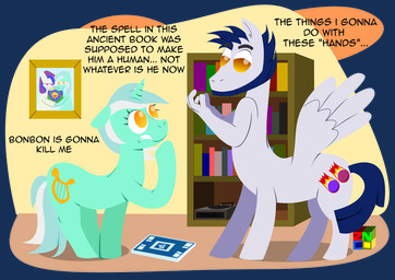 after_transformation duo female feral implied_transformation male male/female text zenco friendship_is_magic hasbro my_little_pony lyra_heartstrings_(mlp) zenith_comet equid equine horse mammal pony pony_taur taur alpha_channel english_text