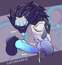 animal_genitalia animal_penis anthro balls bodily_fluids butt canine_genitalia canine_penis cum duo erection female fur genital_fluids genitals hair imminent_sex interrobang knot male male/female mask nude penis simple_background smile vulva wearing_mask white_body white_fur lechecker league_of_legends riot_games tencent kindred_(lol) lamb_(lol) wolf_(lol) bovid canid canine canis caprine mammal sheep spirit wolf digital_media_(artwork)