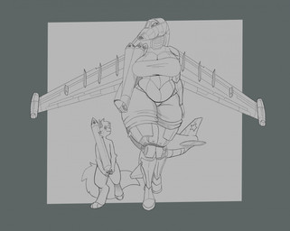 aircraft airplane anthro back_wings belly big_belly big_breasts bottomwear breasts clothed clothing cockpit duo female fin fur jet jet_engine leg_fins machine male metallic_body navel non-mammal_breasts non-mammal_navel not_furry shorts simple_background size_difference smile su-25_frogfoot tail tail_fin thick_thighs topwear vehicle wings merusartz aeromorph ambiguous_species living_aircraft living_machine living_vehicle mammal digital_media_(artwork) hi_res