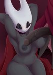 2_horns areola big_penis black_areola black_body black_breasts black_eyes black_nipples blush bodily_fluids breasts clothing collar duo eyelashes female genitals glans horn humanoid_genitalia humanoid_penis imminent_sex male male/female nipples penis red_clothing thick_thighs vein veiny_penis white_head jezzel hollow_knight team_cherry hornet_(hollow_knight) arthropod 2025 absurd_res hi_res