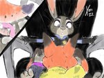 anthro bodily_fluids bottomwear bottomwear_down breath chair clothed clothing duo female furniture implied_cunnilingus male male/female office_chair open_mouth panting pants pants_down partially_clothed shaking spread_legs spreading sweat tongue tongue_out trembling xoti_(artist) disney zootopia judy_hopps nick_wilde canid canine fox lagomorph leporid mammal rabbit red_fox true_fox hi_res