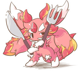 cutlery feral fork fur gem kitchen_utensils knife nude red_body red_eyes red_fur simple_background solo tools white_background white_body white_fur nettsuu mythology puzzle_and_dragons mars_light_carbuncle mythological_carbuncle mythological_creature 1:1 low_res