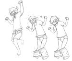 anthro assisted_exposure barefoot black_and_white blush bottomwear bottomwear_down bovid briefs bulge capra_kid caprine clothed clothing embarrassed eyes_closed feet happy jumping male mammal monochrome pants pants_down partially_clothed sheep shirt shocked shorts shorts_down simple_background sketch solo taylor_(capra_kid) tighty_whities topwear underwear wardrobe_malfunction white_background white_briefs white_clothing white_underwear