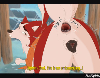 after_anal after_sex anal animal_genitalia animal_vulva anus blush bodily_fluids butt canine_genitalia canine_vulva clenched_teeth dark_anus dark_vulva dialogue fart female feral fur gape_fart gaping gaping_anus genital_fluids genitals hair kerchief looking_at_viewer neckerchief neckwear onomatopoeia open_mouth profanity raised_tail red_body red_fur shaking shivering solo sound_effects sweat sweatdrop tail teeth text tremble_spikes trembling vulva white_body white_fur aurapuparts balto_(series) universal_studios jenna_(balto) canid canine canis domestic_dog husky mammal nordic_sled_dog spitz absurd_res digital_media_(artwork) english_text hi_res subtitled