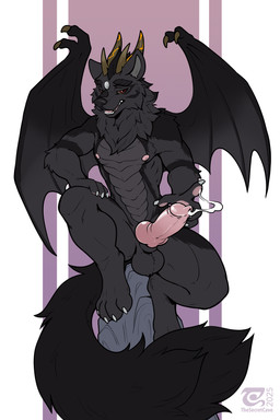 4_fingers 4_toes animal_genitalia animal_penis anthro athletic athletic_anthro athletic_male balls black_body black_fur black_scales bodily_fluids canine_genitalia canine_penis cum cumshot ejaculation erection feet fingers fluffy fluffy_tail fur genital_fluids genitals horn knot logo looking_at_viewer male male_anthro masturbation muscular muscular_anthro muscular_male neck_tuft nipples nude nude_anthro nude_male on_rock open_mouth pawpads penile penile_masturbation penis red_eyes rock scales simple_background sitting sitting_on_rock solo tail teeth text toes tuft wings thesecretcave mythology canid canine canis dragon hybrid mammal mythological_creature mythological_scalie scalie wolf 2025 2:3 absurd_res artist_logo artist_name dated digital_drawing_(artwork) digital_media_(artwork) english_description hi_res