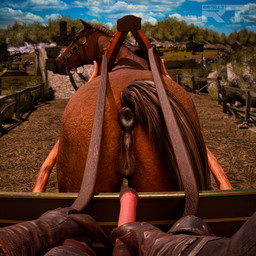 anatomically_correct anatomically_correct_genitalia anatomically_correct_vulva animal_genitalia animal_penis animal_vulva anthro anus bodily_fluids bridle brown_body brown_butt brown_fur butt carriage detailed_background duo equine_anus equine_genitalia equine_penis equine_vulva erection female feral fur genital_fluids genitals holding_penis horse_carriage_pov looking_at_viewer looking_back male male/female outside penis plant presenting presenting_vulva puffy_anus quadruped rear_view reins sky smile tail tail_anus tail_aside text vaginal_fluids vaginal_fluids_on_vulva vulva raytross equid equine horse mammal 1:1 2026 3d_(artwork) absurd_res blender_(artwork) blender_cycles_(artwork) digital_media_(artwork) english_text hi_res watermark
