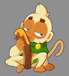 brown_eyes eyebrows food fur green_scarf grey_background honey_(food) licking male scarf simple_background solo suggestive tongue tongue_out white_body white_fur palchamon bloons_tower_defense ninja_kiwi druid_(bloons) haplorhine mammal monkey primate absurd_res hi_res