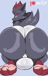 anthro balls_outline big_butt bulge butt clothing detailed_bulge femboy genital_outline green_eyes looking_back male pawpads solo underwear misx nintendo pokemon generation_5_pokemon pokemon_(species) zorua