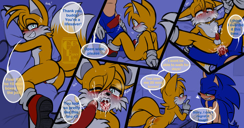 2_tails after_sex anal anal_orgasm anal_penetration anthro anthro_on_anthro anthro_penetrated anthro_penetrating anthro_penetrating_anthro anus balls bed bedroom bedroom_sex blank_stare blue_eyes blush bodily_fluids body_blush butt butt_blush chest_tuft clothed clothing cum cum_in_ass cum_in_mouth cum_inside cum_on_face cum_on_tongue cum_while_penetrated cumshot dipstick_tail duo ejaculation erection footwear fucked_to_exhaustion fur furniture genital_fluids genitals gloves green_eyes grey_eyes hair hands-free handwear hug hugging_object hugging_pillow interspecies leaking_precum looking_pleasured male male/male male_on_bottom male_on_top male_penetrated male_penetrating male_penetrating_male markings multi_tail multicolored_tail nude on_bottom on_top open_mouth oral orange_body orgasm penetration penile penile_penetration penis penis_in_ass penis_size_difference pillow precum sex shoes simple_background simultaneous_orgasms smile speech_bubble spread_legs spreading tail tail_markings tears tears_of_pleasure text tongue tongue_out tuft ggs_busyrn sega sonic_the_hedgehog_(series) miles_prower sonic_the_hedgehog canid canine eulipotyphlan fox hedgehog mammal absurd_res comic digital_media_(artwork) english_text hi_res watermark