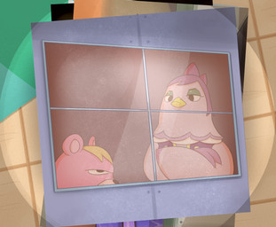 2_fingers anthro beak black_eyes black_nose blonde_hair closed_beak clothed clothed_anthro clothed_female clothing crossed_arms duo eyelashes feathers female female_anthro fingers fur green_eyelids grumpy hair half-closed_eyes larger_anthro larger_female light male male_anthro multicolored_body multicolored_feathers narrowed_eyes photo pink_body pink_fur purple_body purple_clothing purple_feathers purple_hair purple_shirt purple_tank_top purple_topwear shirt short_hair size_difference smaller_anthro smaller_male standing tan_wall tank_top tile tile_wall topwear wall_(structure) window yellow_beak cookieboy011 animal_crossing nintendo becky_(animal_crossing) vladimir_(animal_crossing) avian bear bird chicken galliform mammal phasianid 2021 colored digital_drawing_(artwork) digital_media_(artwork) english_description lighting shaded story story_in_description