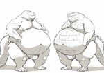 anthro belly big_belly duo male male/male overhang overweight overweight_anthro overweight_male comerboy75 alligator alligatorid crocodilian dinosaur prehistoric_species reptile scalie theropod tyrannosaurid tyrannosauroid tyrannosaurus tyrannosaurus_rex hi_res