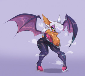 anthro back_wings big_breasts bodily_fluids breasts clothing ear_piercing ear_ring eyeshadow female flashing flashing_breasts hair hair_over_eye hands_under_breasts holding_breast huge_breasts leaning leaning_forward long_hair looking_at_viewer makeup membrane_(anatomy) membranous_wings nipples notched_wings piercing presenting presenting_breasts purple_eyeshadow ring_piercing simple_background smile solo sweat tight_clothing white_hair wings stormrayneart sega sonic_the_hedgehog_(series) mormoopia_rouge_(bigdad) rouge_the_bat bat mammal 2025 hi_res