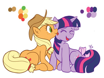 accessory blonde_hair bow_(feature) bow_accessory bow_ribbon clothing cowboy_hat cutie_mark duo eyes_closed female feral fur furgonomics green_eyes hair hat headgear headwear horn licking multicolored_hair purple_body purple_fur purple_hair ribbons romantic romantic_couple simple_background sitting smile tail tail_accessory tail_bow tail_ribbon tongue tongue_out two_tone_hair white_background mrw32 friendship_is_magic hasbro my_little_pony mythology applejack_(mlp) twilight_sparkle_(mlp) earth_pony equid equine horse mammal mythological_creature mythological_equine pony unicorn 2012 absurd_res hi_res