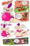 after_vore anthro belly big_belly big_breasts bone breasts clothing digestion dress duo female female_pred hat headgear headwear huge_belly overweight skull speech_bubble text torn_clothing vore agouti-rex charly_(mpff) amphibian axolotl demon marine mole_salamander salamander 2015 comic hi_res