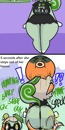 anthro big_butt blowjob_face bottomless bubble_butt butt butt_slap clothed clothing duo female forced forced_oral half-closed_eyes looking_pleasured male male/female narrowed_eyes oblivious oral oral_penetration penetration questionable_consent sex shortstack slap spanked_butt spanking suggestive suggestive_shirt surprised text thick_thighs wide_hips klutzatdusk animal_crossing instant_loss_2koma nintendo inkwell_(animal_crossing) viche_(animal_crossing) aquatic cephalopod coleoid mammal mollusk octopodiform octopus rodent sciurid tree_squirrel comic english_text hi_res