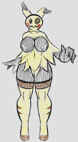 alternate_species big_breasts black_body black_eyes blush breasts clothing cosplay curvy_figure disguise female footwear huge_breasts humanoidized legwear looking_at_viewer mask pasties pokedex poncho simple_background smile socks solo standing suit thick_thighs voluptuous wide_hips forbiddenknights2 nintendo pokemon fan_character generation_7_pokemon ghost humanoid mimic mimikyu pokemon_(species) spirit 2016 absurd_res crayon_(artwork) hi_res traditional_media_(artwork)
