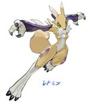 2022 anthro armwear bandai_namco black_sclera blue_eyes breasts bridal_gauntlets canid clothing digimon digimon_(species) dipstick_ears ear_markings featureless_breasts female fur hi_res looking_at_viewer magiace mammal multicolored_ears renamon simple_background solo white_background white_body white_fur yellow_body yellow_fur