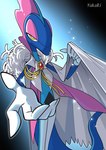 5_fingers anthro blue_arms blue_body blue_head cape clothed clothing fingers iris jewelry looking_at_viewer multicolored_body multicolored_head narrowed_eyes pink_body pink_eyelids pupils solo white_fingers white_hands white_pupils yellow_eyes yukari_(artist) nintendo pokemon generation_8_pokemon inteleon pokemon_(species) 2022 hi_res