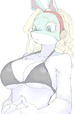 anthro arms_bent big_breasts bikini bikini_top black_bikini black_bikini_top black_clothing black_swimwear blonde_eyebrows blonde_eyelashes blonde_hair blue_eyes bracelet breasts cleavage clothed clothed_anthro clothed_female clothing collarbone eyebrows eyelashes female female_anthro fingers grey_bikini grey_clothing grey_swimwear hair hands_together jewelry kemono looking_down multicolored_body open_mouth pink_inner_ear pupils red_hairband side_boob simple_background snout solo swimwear teal_body teal_ears three-quarter_view two-piece_swimsuit two_tone_body under_boob white_background white_body white_sclera mocaht8 my_hero_academia ippan_josei mammal quirked_human_(my_hero_academia) 2025 absurd_res digital_drawing_(artwork) digital_media_(artwork) half-length_portrait hi_res portrait shaded soft_shading