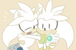 anthro boots bracelet clothing cute_fangs duo eyes_closed footwear fur gloves handwear happy hug jewelry male open_mouth open_smile shoes smile square_crossover white_body white_fur sikai sega sonic_the_hedgehog_(series) silver_the_hedgehog eulipotyphlan hedgehog mammal 3:2