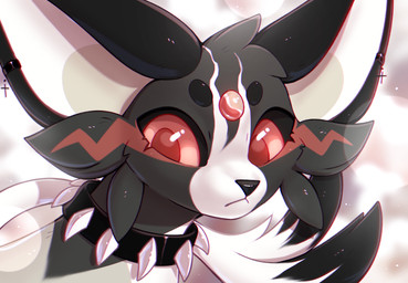ambiguous_feral ambiguous_gender big_ears black_collar black_sclera collar ear_piercing ear_ring feral forked_tail fur grey_body grey_fur mouth_closed piercing red_eyes ring_piercing solo spiked_collar spikes tail toony unusual_anatomy unusual_tail white_body white_fur white_inner_ear bloominglynx canid canine mammal hi_res