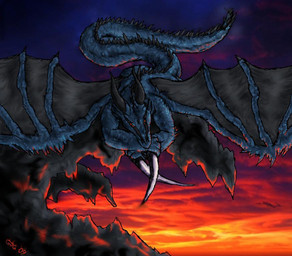 blue_body blue_scales dark detailed_background knife lava male membrane_(anatomy) membranous_wings nude scales solo tail toony wings darklordeneas mythology dragon mythological_creature mythological_scalie scalie 2009 detailed restricted_palette signature
