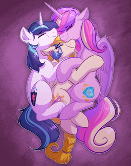 blue_hair cuddle_puddle cuddling cutie_mark eyes_closed female feral fur group hair horn male pink_body pink_fur trio white_body white_fur wings witchtaunter friendship_is_magic hasbro my_little_pony mythology golden_feather_(mlp) princess_cadance_(mlp) shining_armor_(mlp) equid equine mammal mythological_creature mythological_equine pegasus unicorn winged_unicorn absurd_res hi_res