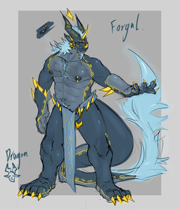 bottomwear clothing facial_horn forehead_horn horn loincloth male muscular nose_horn solo tattoo demonrat european_mythology mythology frogal_(demonrat) dragon mythological_creature mythological_scalie scalie western_dragon absurd_res hi_res
