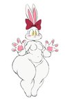 accessory anthro belly blush blush_stickers bow_(feature) bow_accessory bow_ribbon breasts buckteeth centered_hair_bow featureless_breasts featureless_crotch female freckles hair_accessory hair_bow hair_ribbon hi_res huge_hips huge_thighs lagomorph leporid mammal navel nude rabbit ribbons slightly_chubby solo sssonic2 teeth thick_thighs violet_(sssonic2) white_body wide_hips yellow_eyes