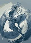 abstract_background anthro breasts featureless_breasts female muscular muscular_anthro muscular_female non-mammal_breasts nude open_mouth solo freenzy-plant reptile scalie