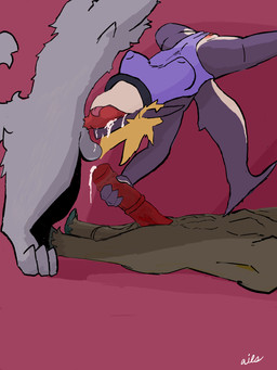 anthro blush bodily_fluids breasts clothing collar cum ejaculation female genital_fluids genitals knotting male medial penis piece ring sex swallowing swimwear upside_down upside_down_fellatio vulva ails equid equine horse mammal 3:4 absurd_res hi_res