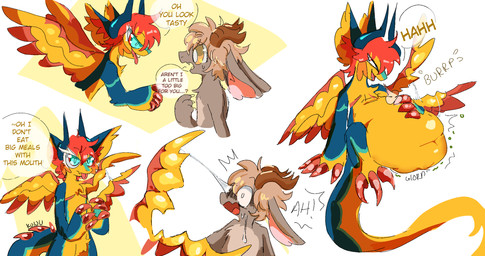 abdominal_bulge after_vore andromorph anthro bodily_fluids duo intersex intersex/male male male/male mastectomy_scar saliva saliva_string same_size_vore scar unusual_vore vore wing_vore mythology koiju dragon mythological_creature mythological_scalie scalie comic hi_res