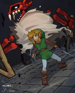 biped brown_hair clothed clothing duo eyebrows green_clothing green_hat green_headwear hair hat headgear headwear holding_melee_weapon holding_object holding_sword holding_weapon humanoid_pointy_ears male melee_weapon not_furry open_mouth pointy_ears red_body shield sword teeth weapon orlek a_link_between_worlds cc-by-nc-nd creative_commons nintendo the_legend_of_zelda link humanoid hylian monster 2023 4:5 absurd_res hi_res