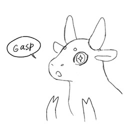 ambiguous_gender bovid_horn bovine_ears bovine_horn chibi circle_eyebrows eyebrows feral gasp hooves horn open_mouth simple_face solo speech_bubble starry_eyes surprised text young young_feral batpupbourbon bovid bovine cattle mammal 1:1 2020 black_and_white digital_media_(artwork) english_text hi_res monochrome sketch